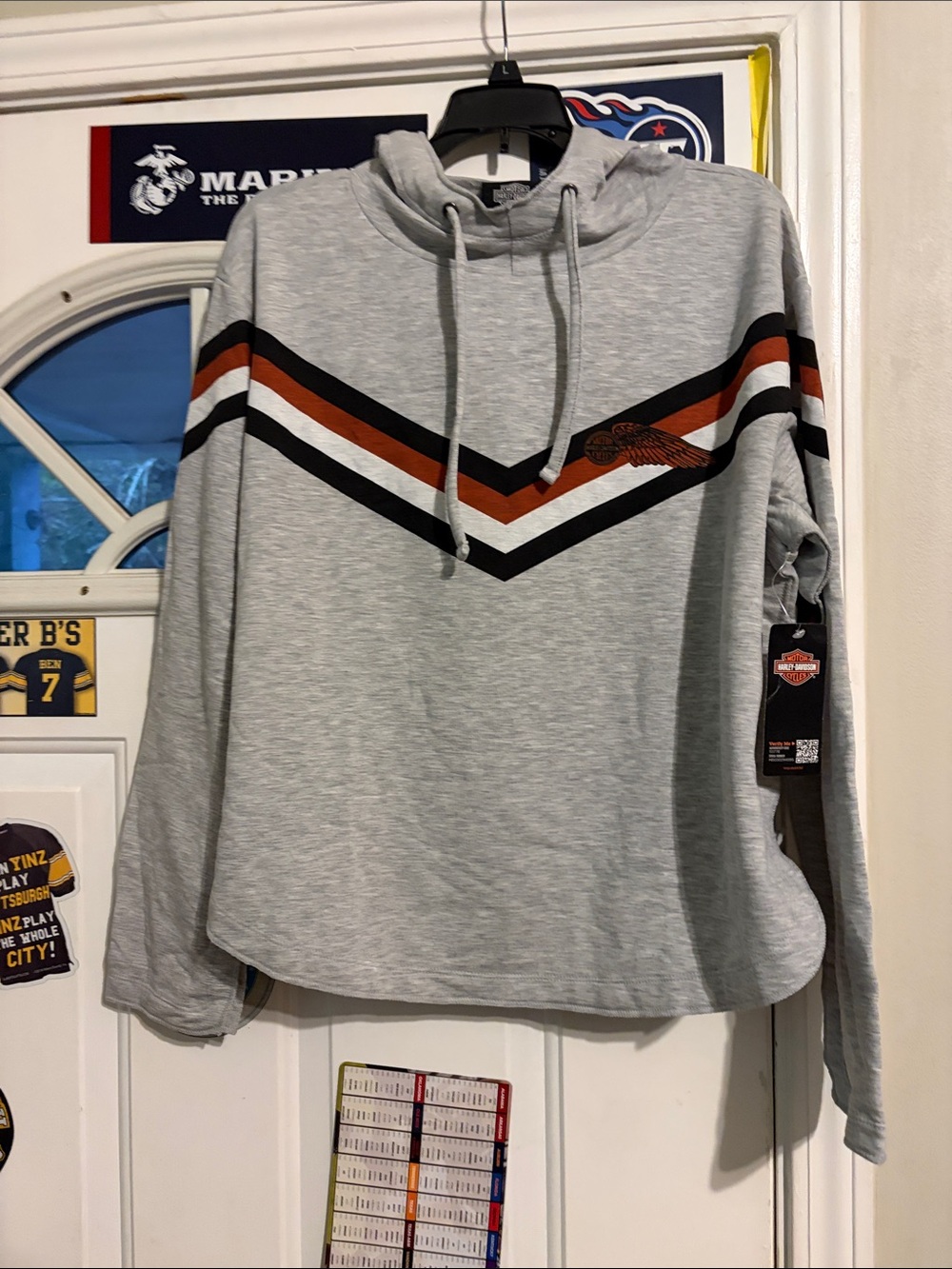 Harley-Davidson Light Gray Crewneck Sweatshirt with Chevron Stripes